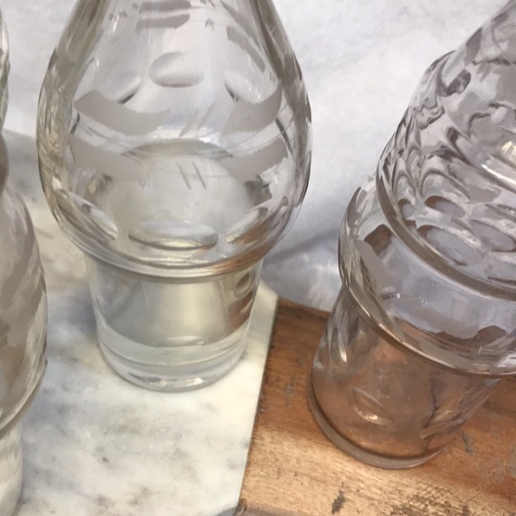 Vintage vase curettes carousel silver plated etch crystal glass oil vinegar 6 pc - Picture 14 of 16